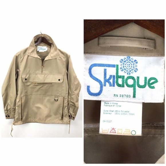 Vintage Skitique Quarter Zip Jacket Womens L Beige Side Tie Zip Pouch Pockets - Picture 2 of 12